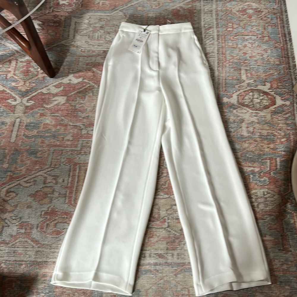 NWT Zara white wide leg high waisted pants
